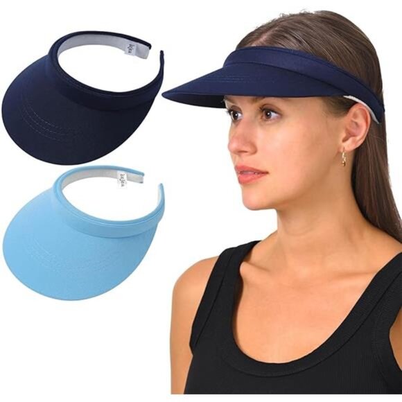 2 Pack Visor Women Men Sun Hat Clip On Visors Adjustable Sport Wide Brim Cap - Picture 6 of 6